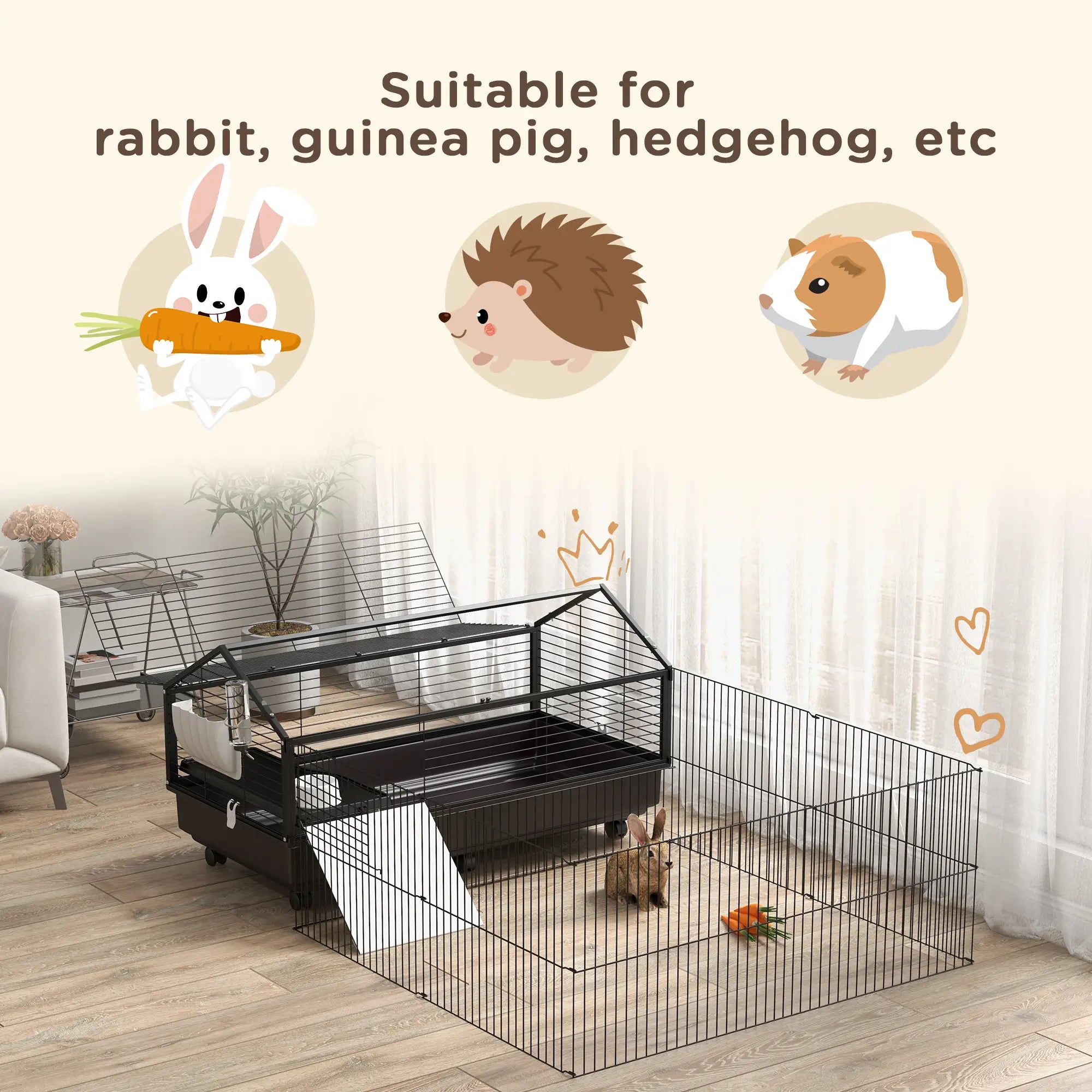 Metal Small Animal Cage, Rabbit Cage, Guinea Pig, Chinchilla, Hedgehog, 47.2