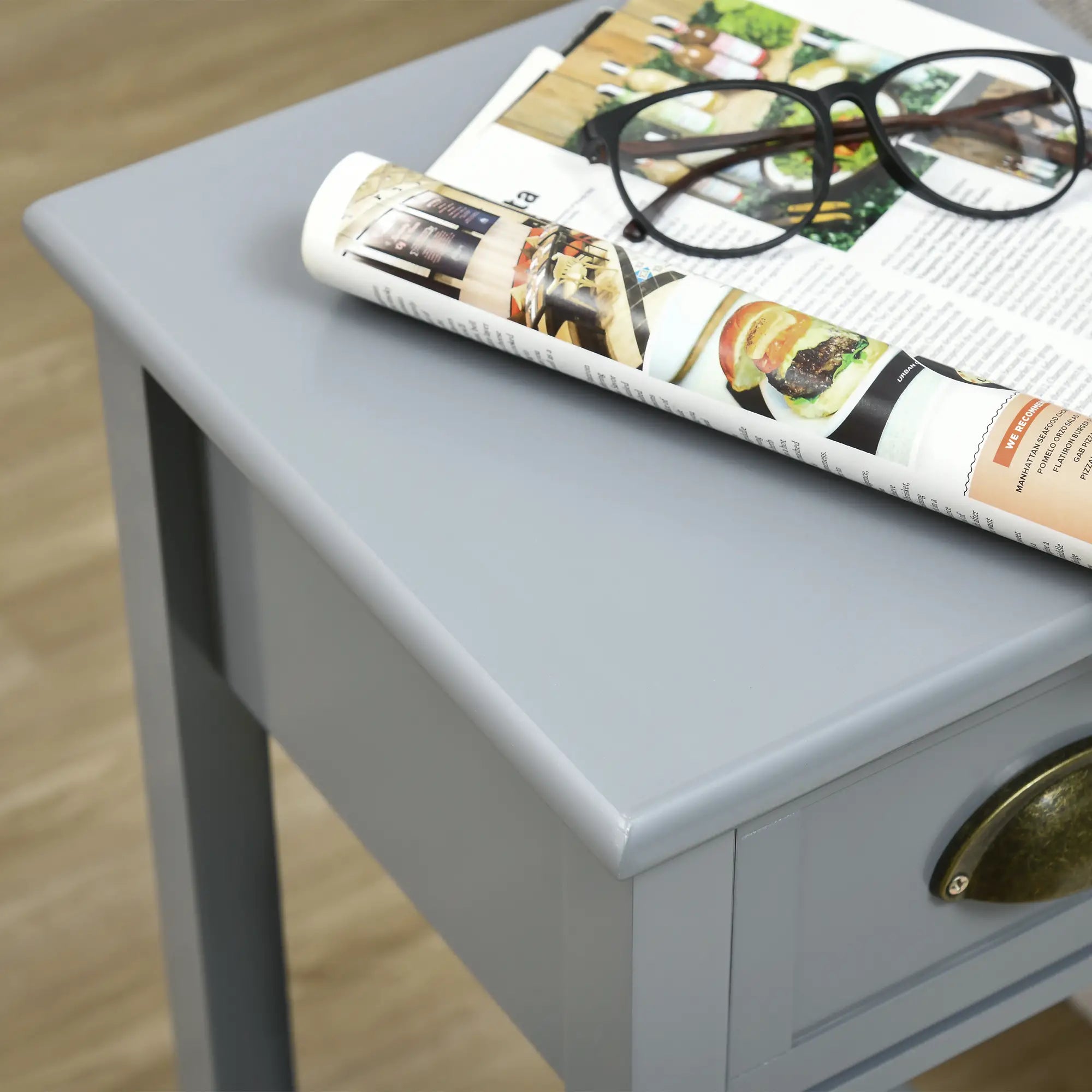 Narrow Side Table Set of 2, 2 Tier with Drawer, Shelf, Grey Side Tables at Gallery Canada