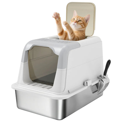 Extra Large Stainless Steel Litter Box, Enclosed for Big Cats Cat Litter Box Enclosures at Gallery Canada