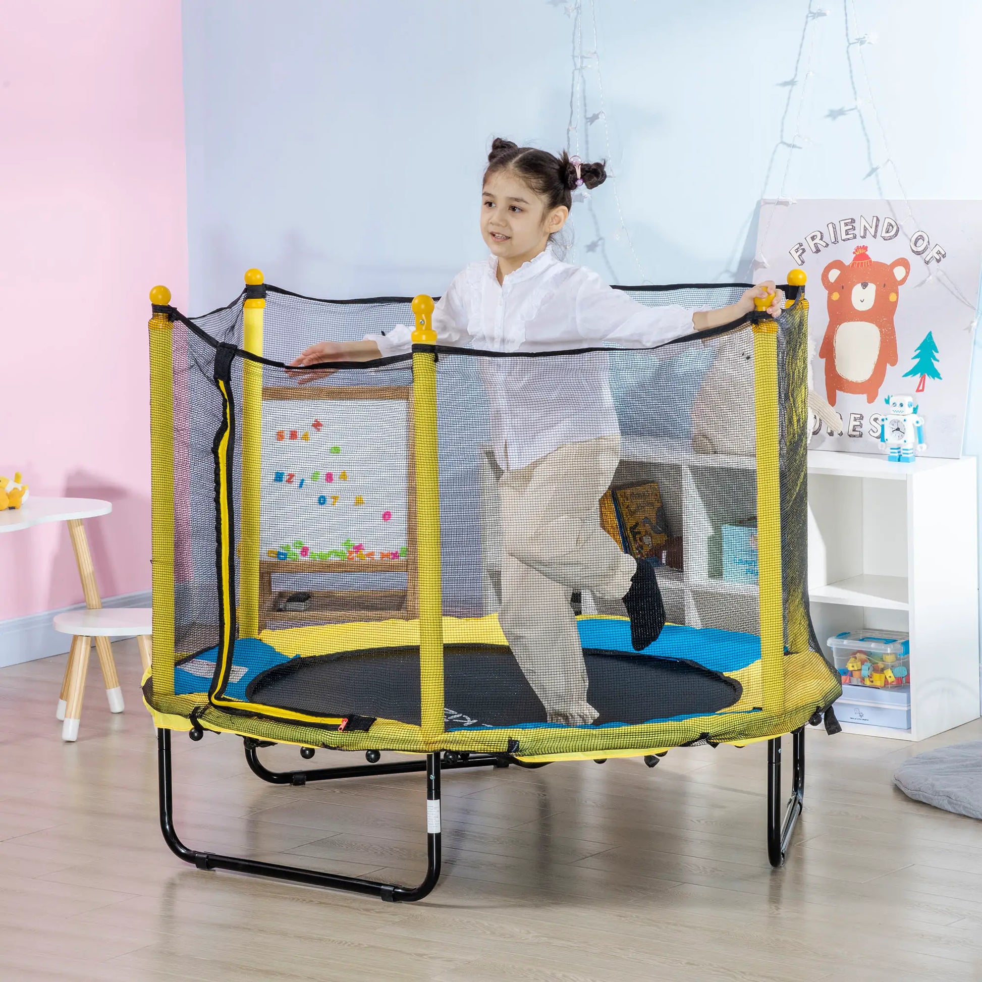 4.6FT Kids Trampoline with Enclosure Net, Indoor Outdoor, Yellow Trampolines at Gallery Canada