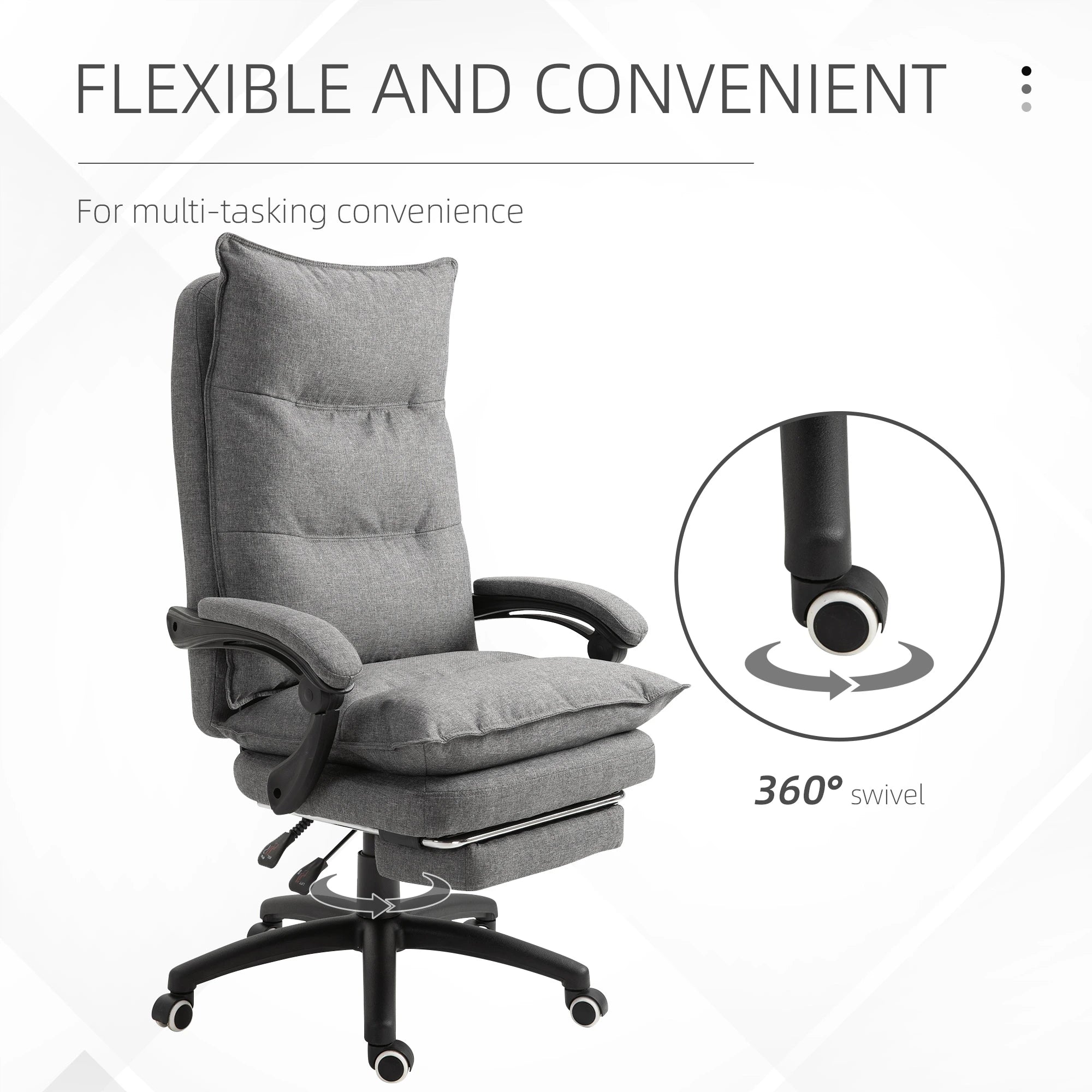 Adjustable Height Office Chair, 360° Swivel, Retractable Footrest, Grey Executive & Manager Chairs at Gallery Canada