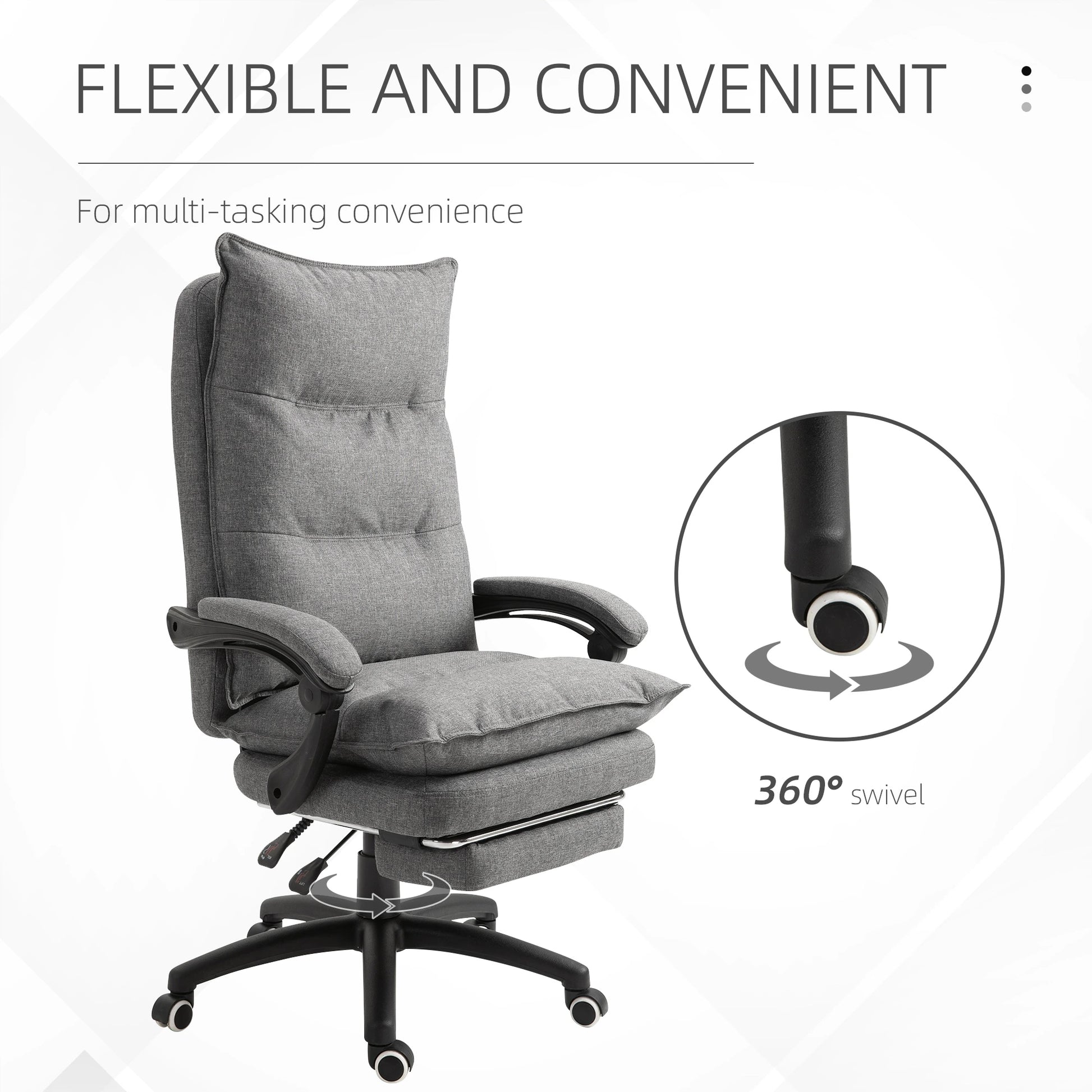 Adjustable Height Office Chair, 360° Swivel, Retractable Footrest, Grey Executive & Manager Chairs at Gallery Canada