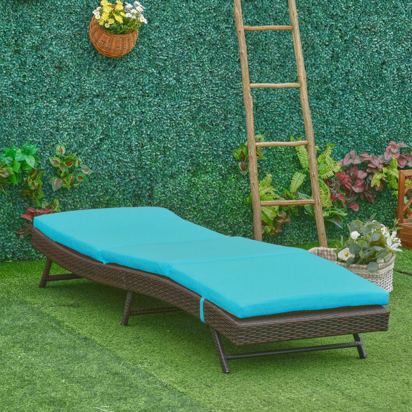 Wicker Patio Lounger, Outdoor Recliner, 5-Level Adjustable Backrest, Turquoise Chaise Loungers at Gallery Canada