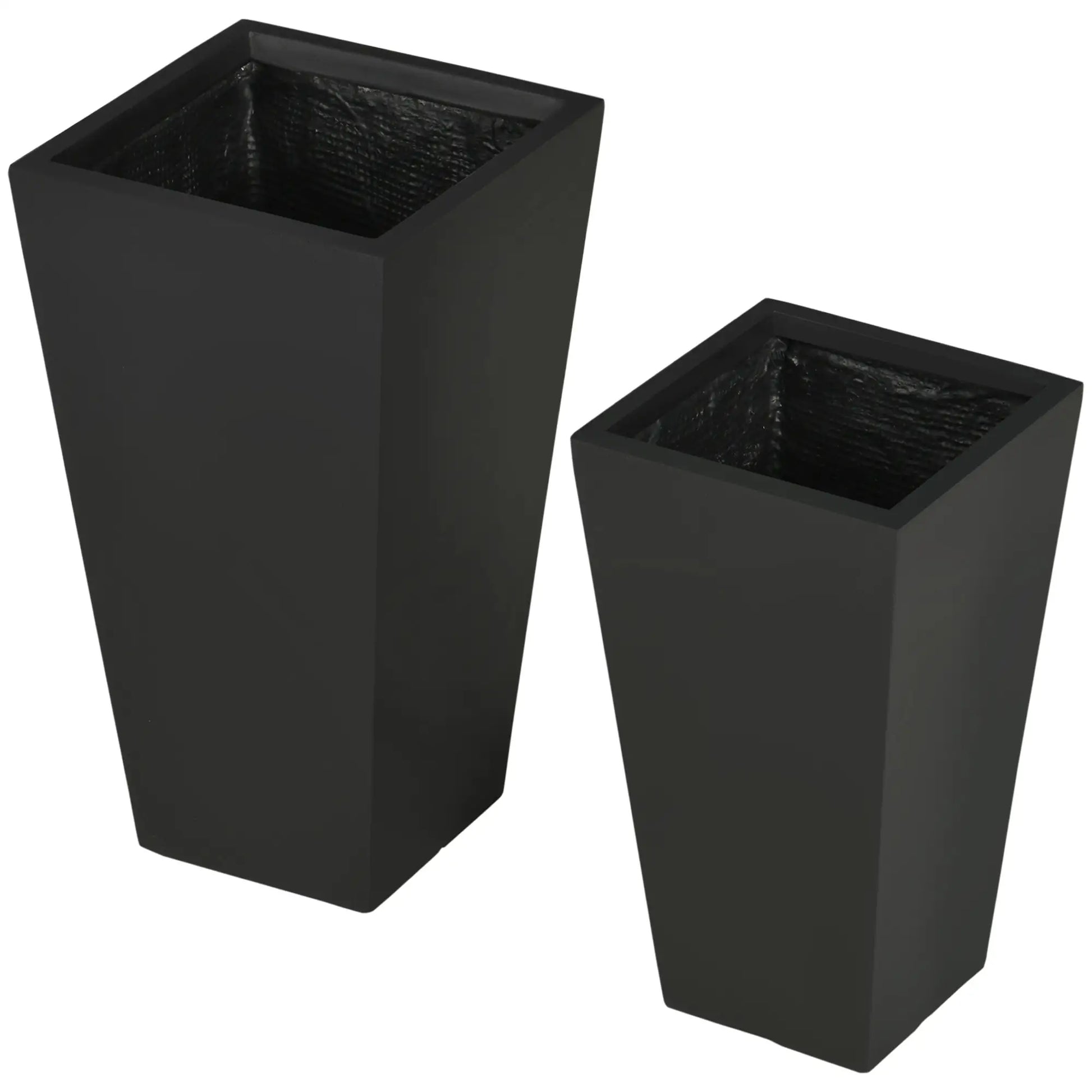 Set of 2 Tall Planters with Drainage Holes, 22" / 18" Outdoor Flower Pots for Patio, Yard, Garden, Black Garden Accessories at Gallery Canada