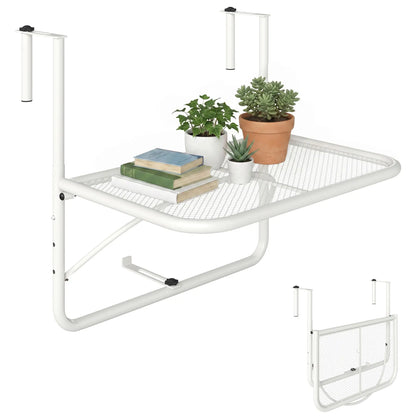 Adjustable Balcony Hanging Railing Table, Metal Wall Desk, White