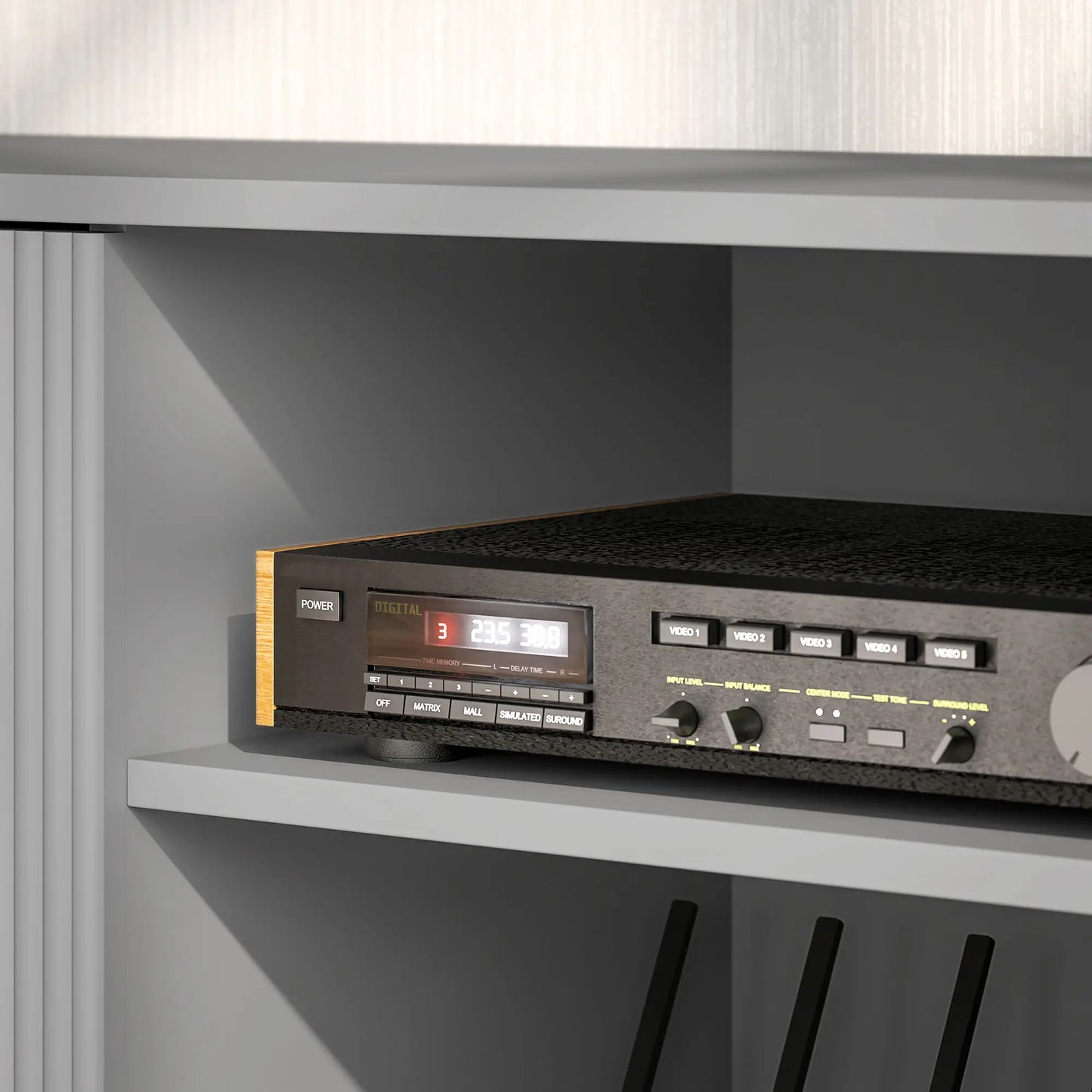 TV Stand for 55 Inch TV, 2 Open Shelves, 2 Cabinets, Grey TV Stands at Gallery Canada