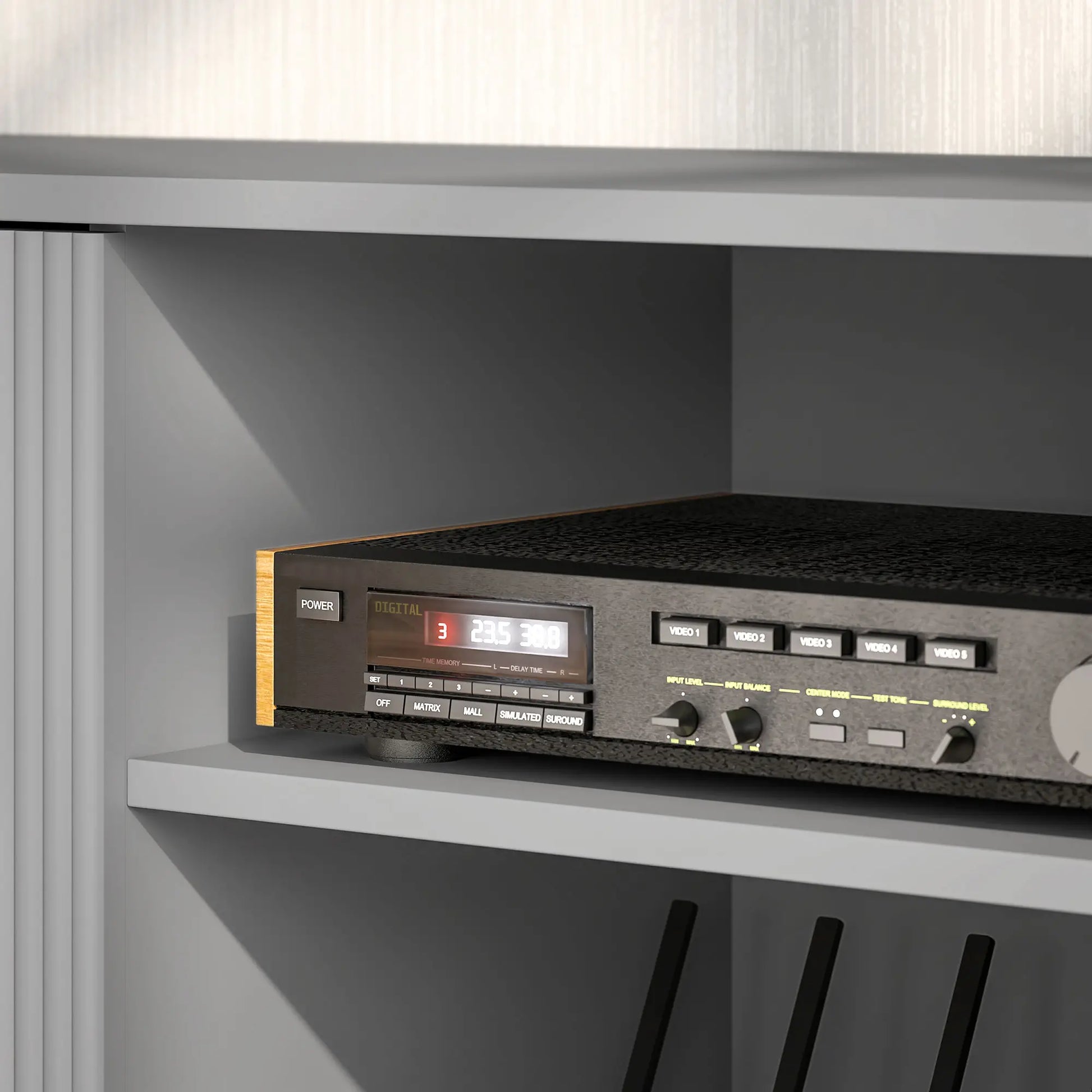 TV Stand for 55 Inch TV, 2 Open Shelves, 2 Cabinets, Grey TV Stands at Gallery Canada