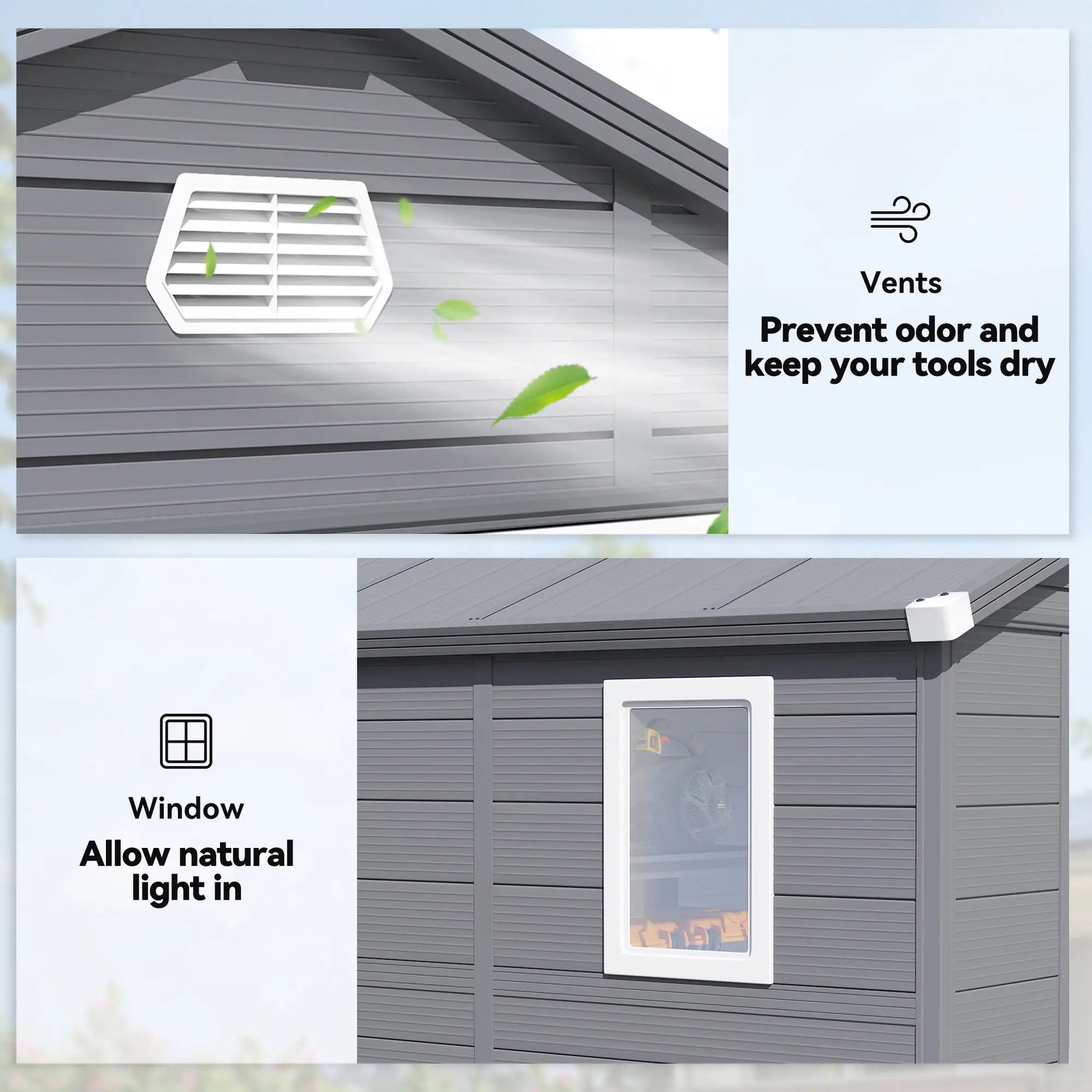 Small Garden Shed, Latch Door, Vents, Sloped Roof, 8x6, Light Grey Sheds at Gallery Canada