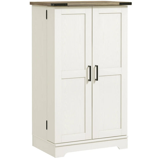 Farmhouse Kitchen Pantry Cabinet, Adjustable Shelves, White Cream Kitchen Pantry Cabinets Cream White Wood Grain, Retro Brown at Gallery Canada