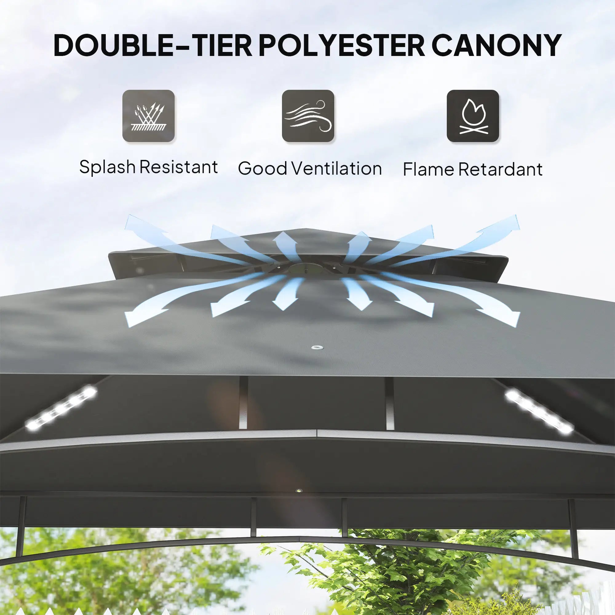 8' x 5' Outdoor Grill Gazebo, Double Tiered With Shelves, Dark Grey BBQ Grill Gazebos at Gallery Canada