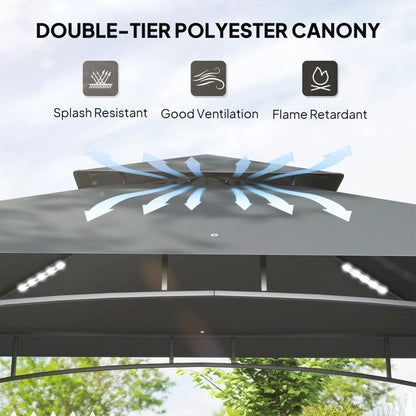 8' x 5' Outdoor Grill Gazebo, Double Tiered With Shelves, Dark Grey BBQ Grill Gazebos at Gallery Canada