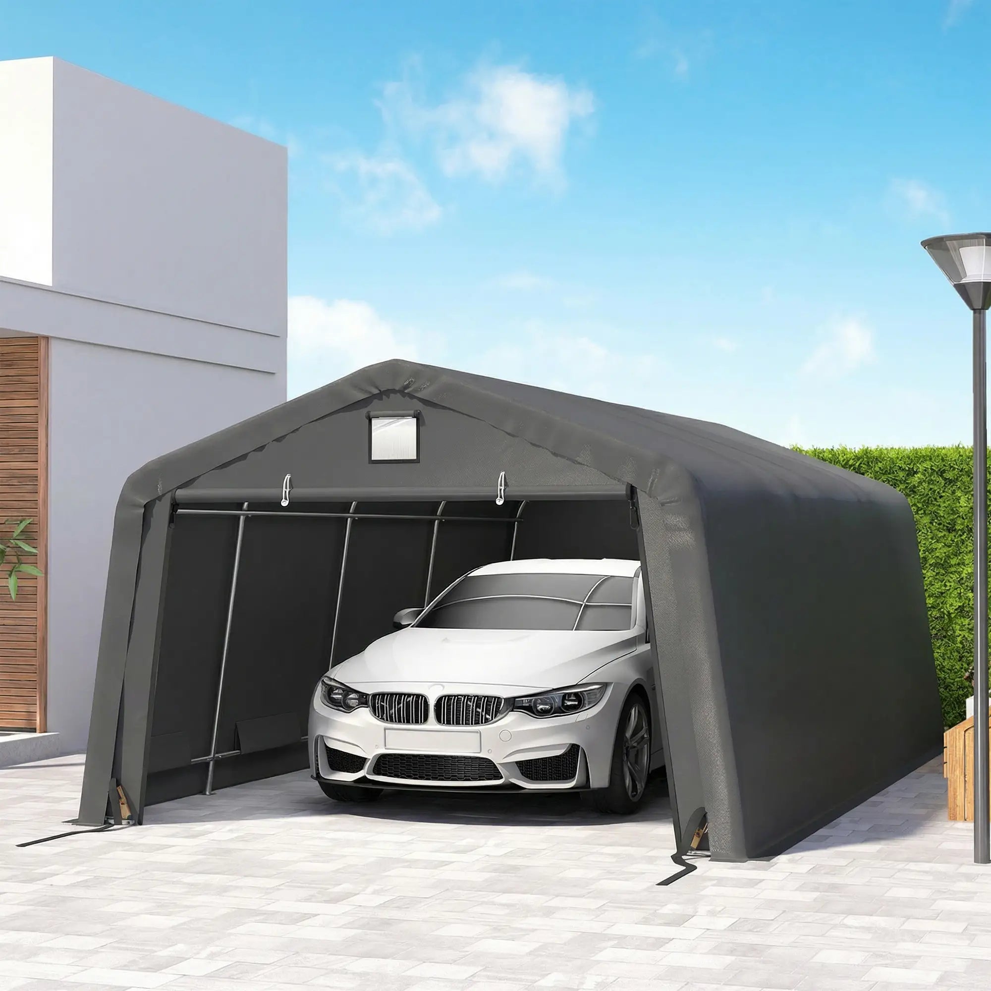 12' x 20' Portable Garage, Heavy Duty Carport, Dark Grey Car Shelters at Gallery Canada