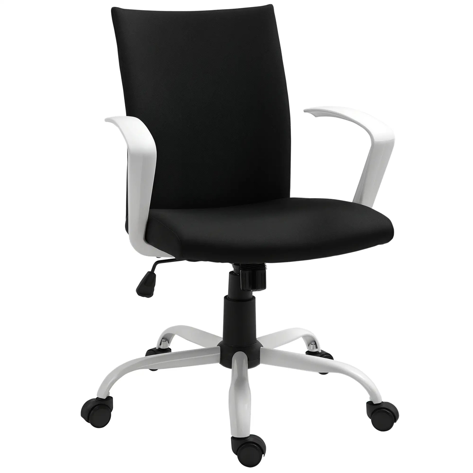 Linen Mid Back Office Chair, Tilt Swivel Computer Chair, Black Office Chairs Black at Gallery Canada