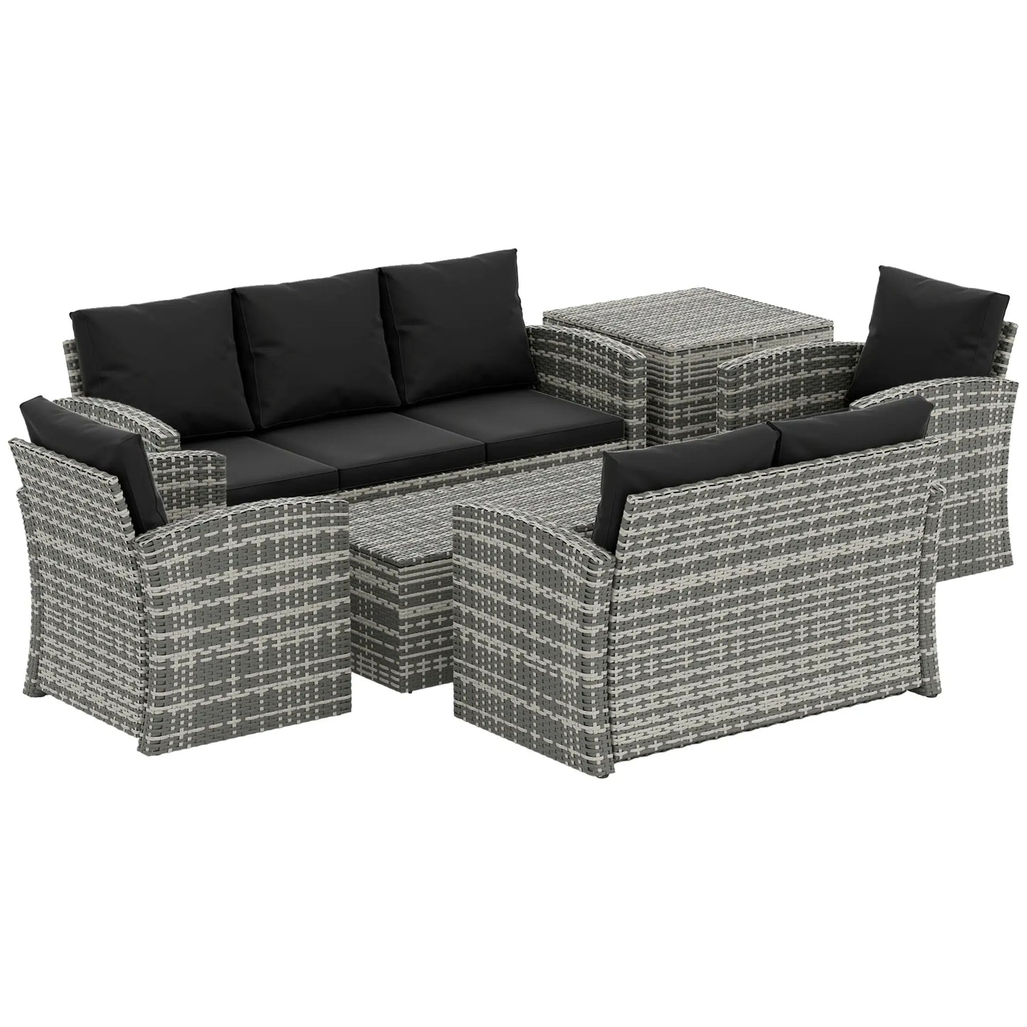6-Piece Wicker Patio Furniture Set, 7-Seater with Cushions, Black Patio Furniture Sets at Gallery Canada