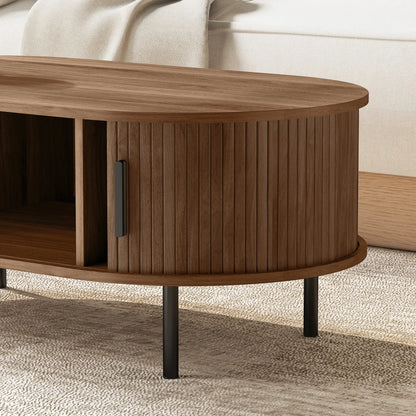 Coffee Table with Sliding Tambour Doors and Storage Center Table with Metal Legs, 39", Brown Coffee Tables at Gallery Canada