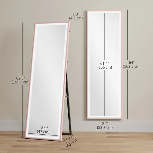 LED Mirror, Dimmable 3 Color Lights, 64" x 21" Rectangular, Pink Full Length Mirrors at Gallery Canada