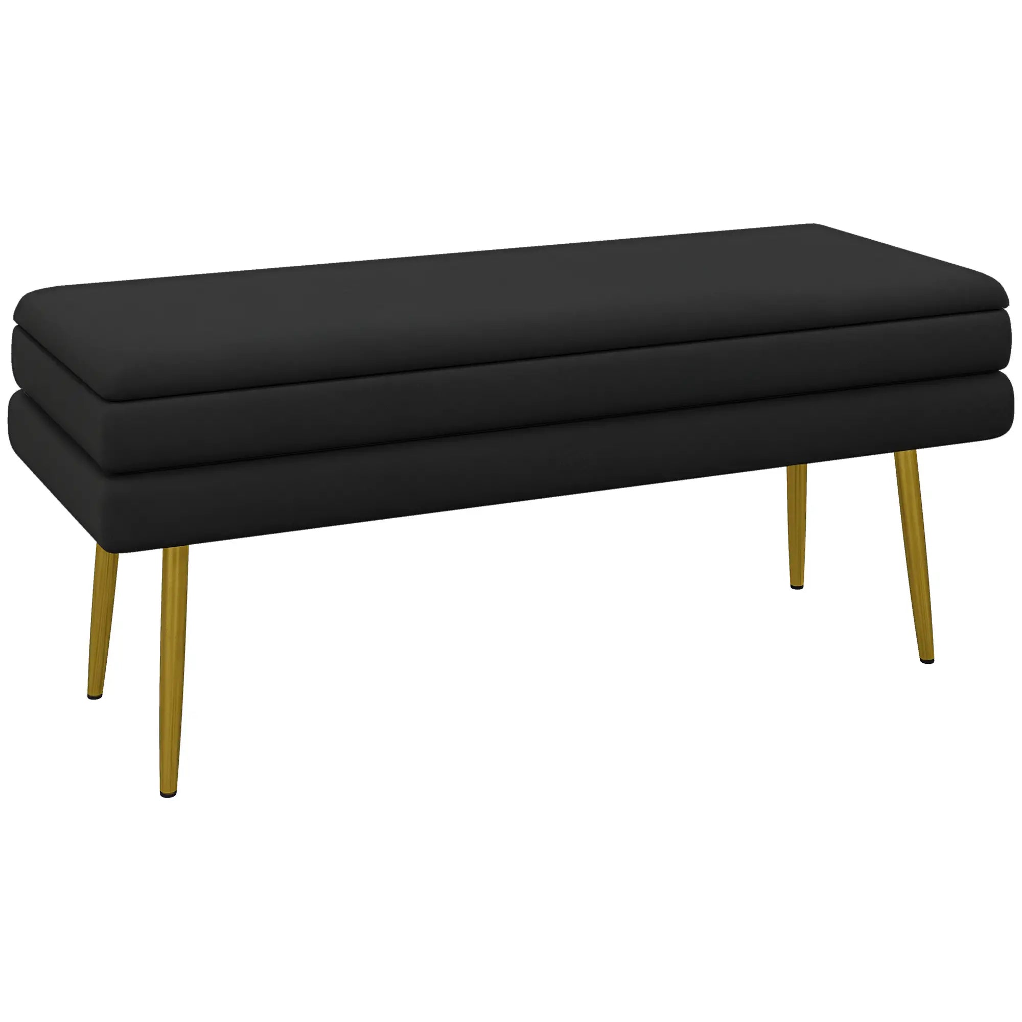 Velvet Upholstered Bench, Thick Padded Seat, Steel Legs, Black Storage Ottomans & Benches at Gallery Canada