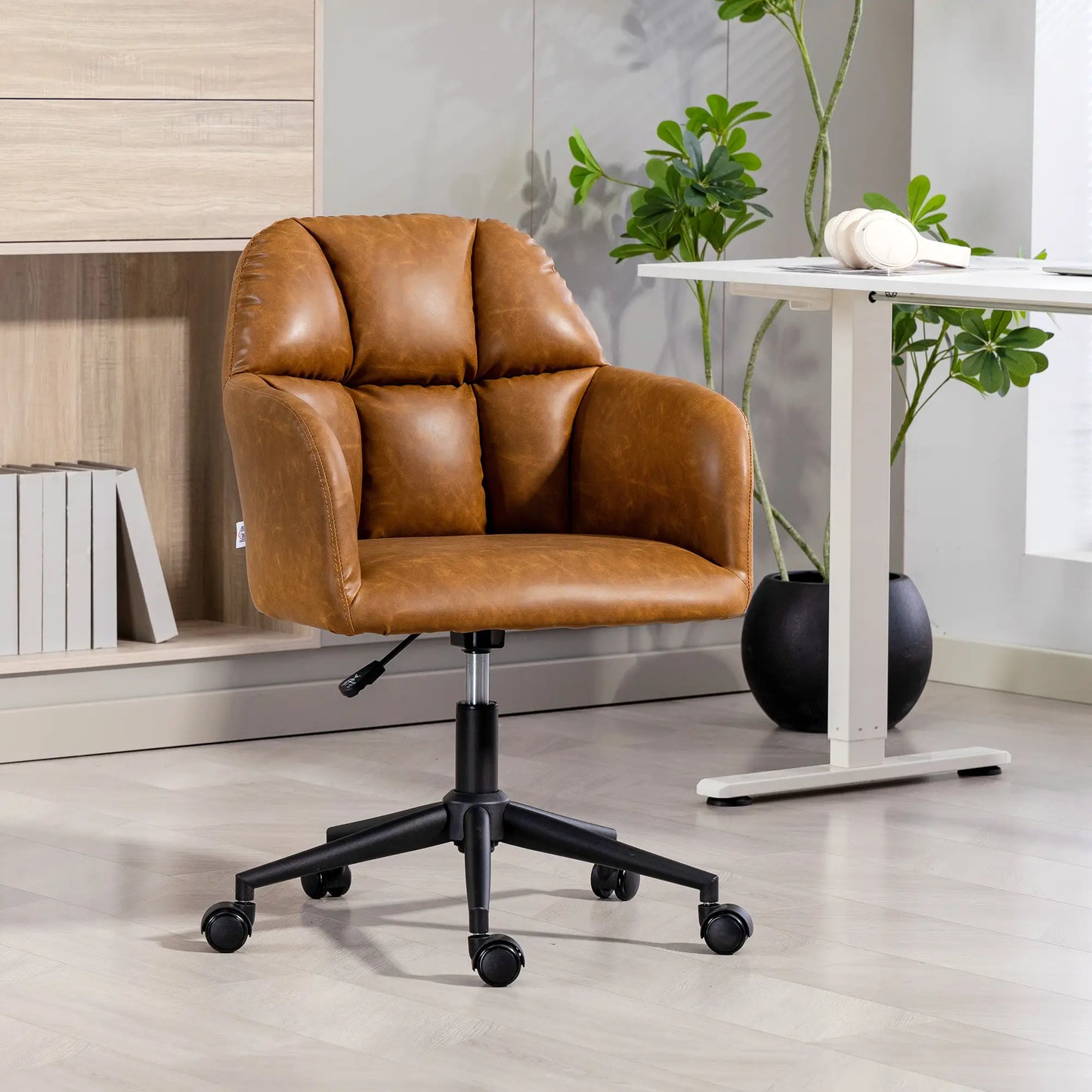 Swivel Office Chair, Faux Leather Desk Chair, Adjustable Height, Brown Task Chairs at Gallery Canada