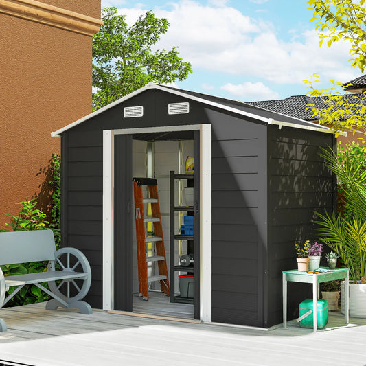 7.7' x 6.5' Metal Garden Shed, Tool Storage, Dark Grey Sheds Dark Grey at Gallery Canada
