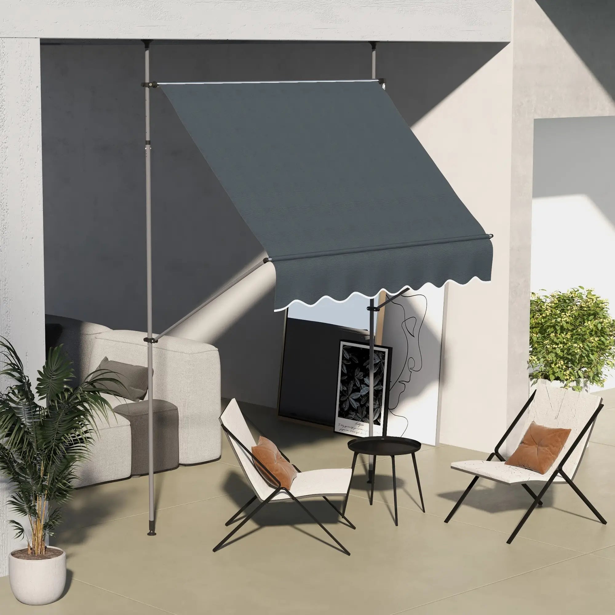6.5' x 4' Manual Retractable Awning, Freestanding Patio, UV Resistant, Dark Grey Patio Awnings at Gallery Canada