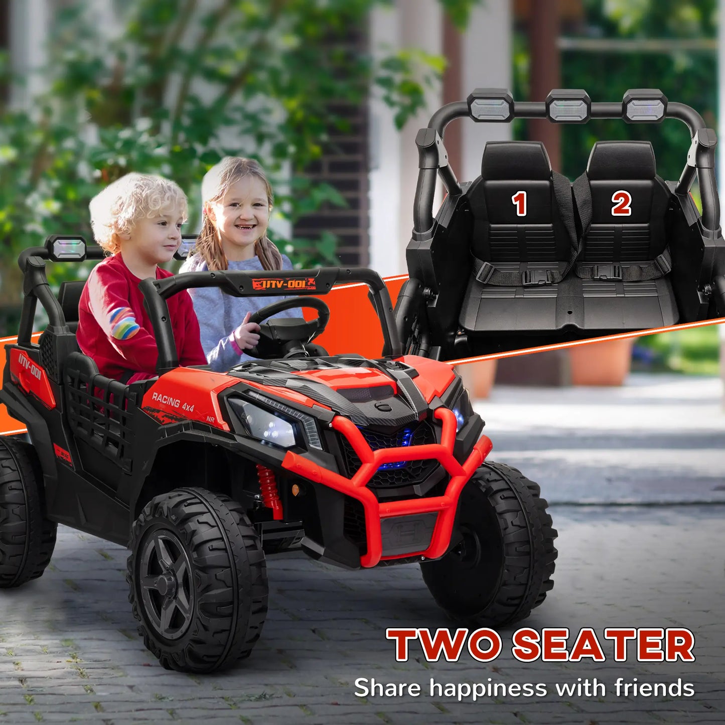 2 Seater 24V Electric Car for Kids, Remote Control, 3 Speed, LED Lights, Red Electric Toy Cars at Gallery Canada