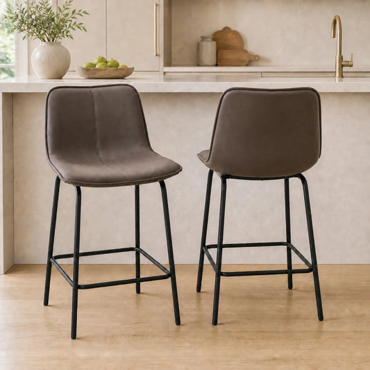 Upholstered Counter Height Bar Stools, Set of 2, 26", Steel Legs Bar Stools Coffee, Black at Gallery Canada