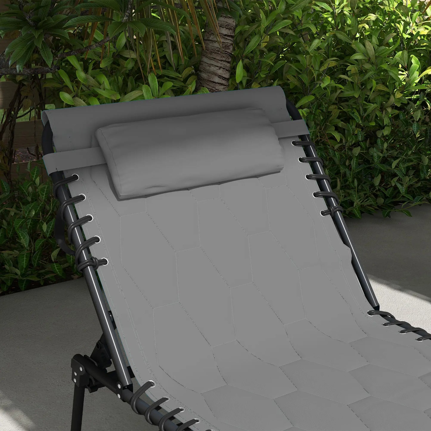 Folding Chaise Lounge, Reclining Back, 25.6" x 74" x 14.2", Grey Lounger Chairs at Gallery Canada