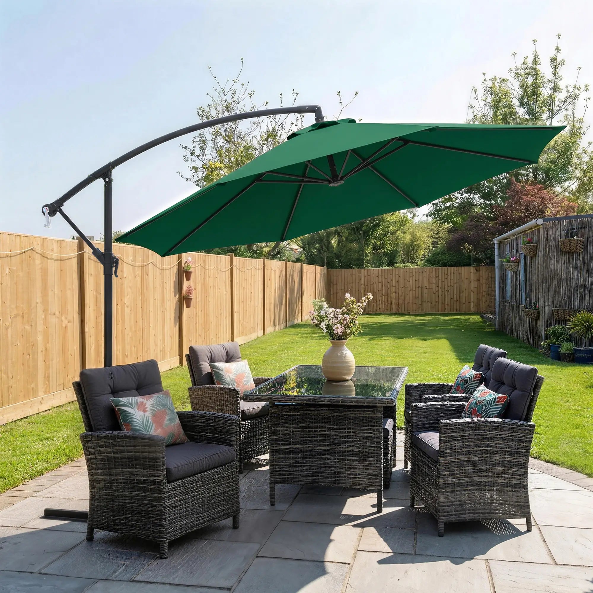 10' Deluxe Patio Umbrella, Offset Sunshade with Crank, Dark Green Cantilever Umbrellas at Gallery Canada