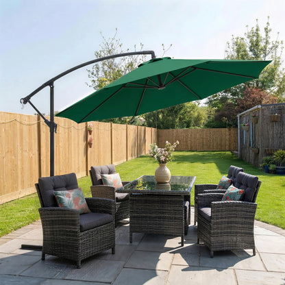 10' Deluxe Patio Umbrella, Offset Sunshade with Crank, Dark Green Cantilever Umbrellas at Gallery Canada