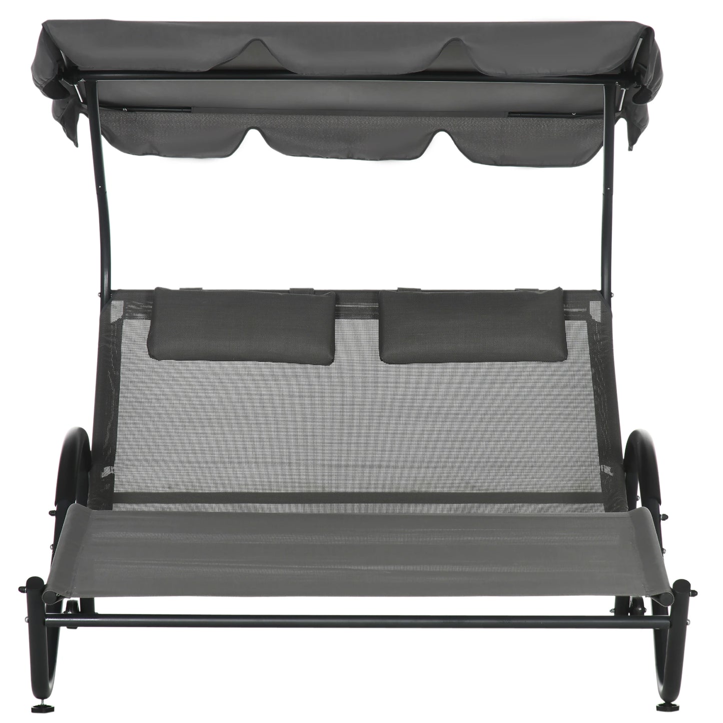 Outdoor Chaise Lounge Chair, Sun Lounger with Sunshade, Wheels, Breathable Mesh, Dark Gray Daybeds at Gallery Canada
