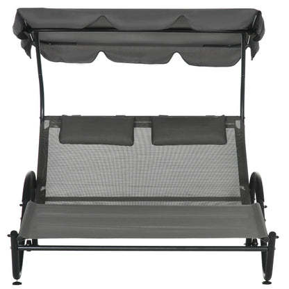 Outdoor Chaise Lounge Chair, Sun Lounger with Sunshade, Wheels, Breathable Mesh, Dark Gray Daybeds at Gallery Canada