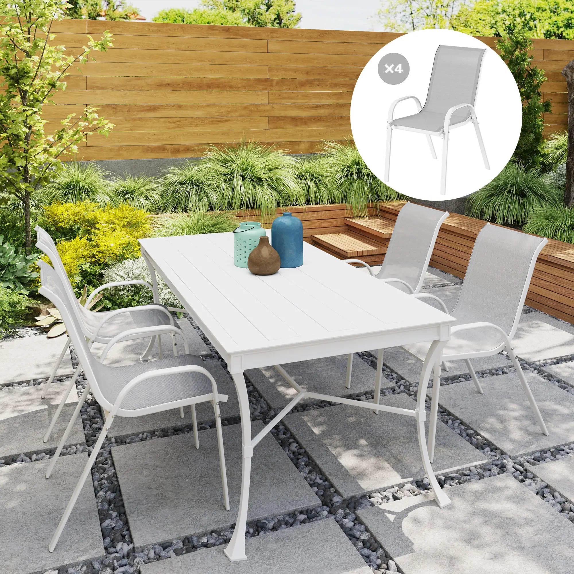 Outdoor Dining Chairs, Stackable With High Back, Breathable Mesh Seat, White Outdoor Dining Sets at Gallery Canada