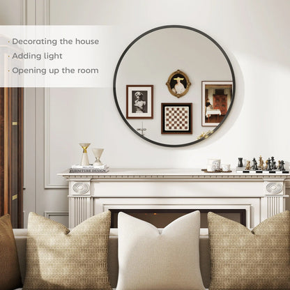 30" Round Mirror, Metal Frame, Bathroom Vanity Mirror, Black Wall Mirrors at Gallery Canada