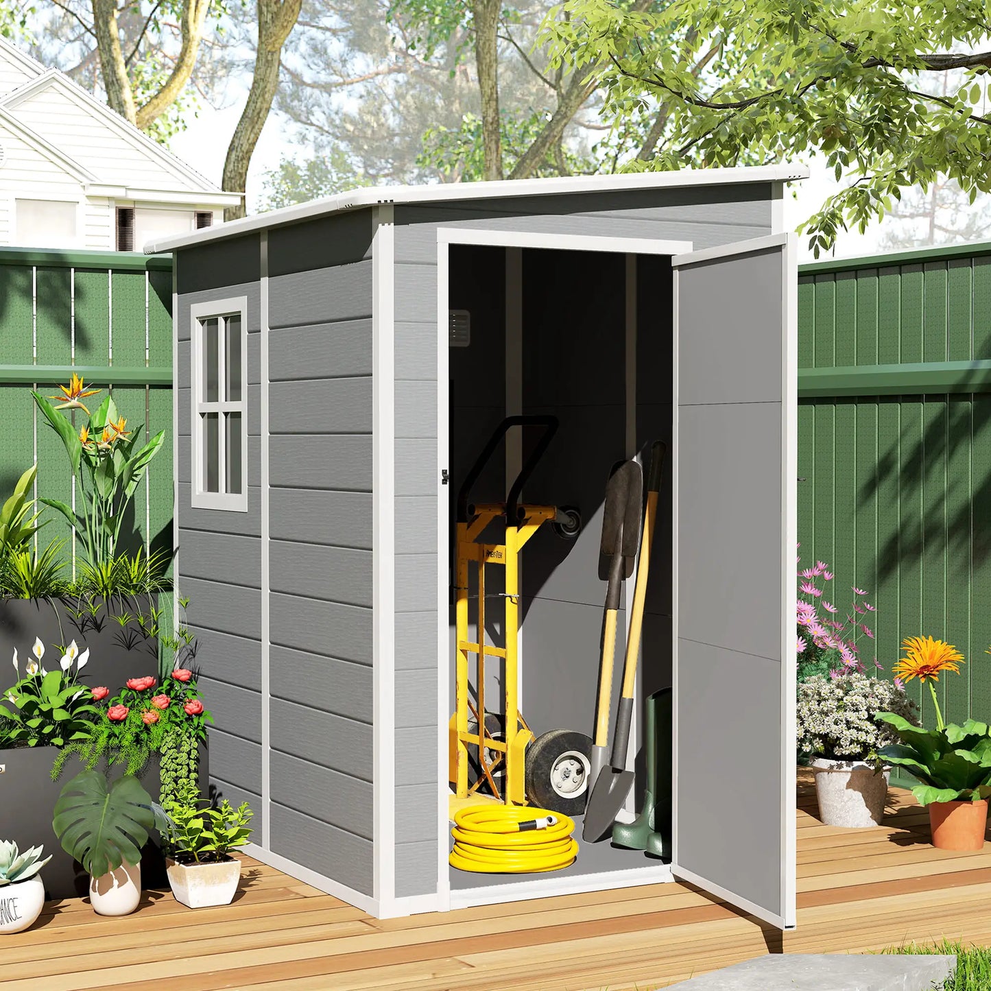4'x5' Garden Tool Storage Shed, Lean to, Window, Vent, Plastic Roof, Grey Sheds at Gallery Canada