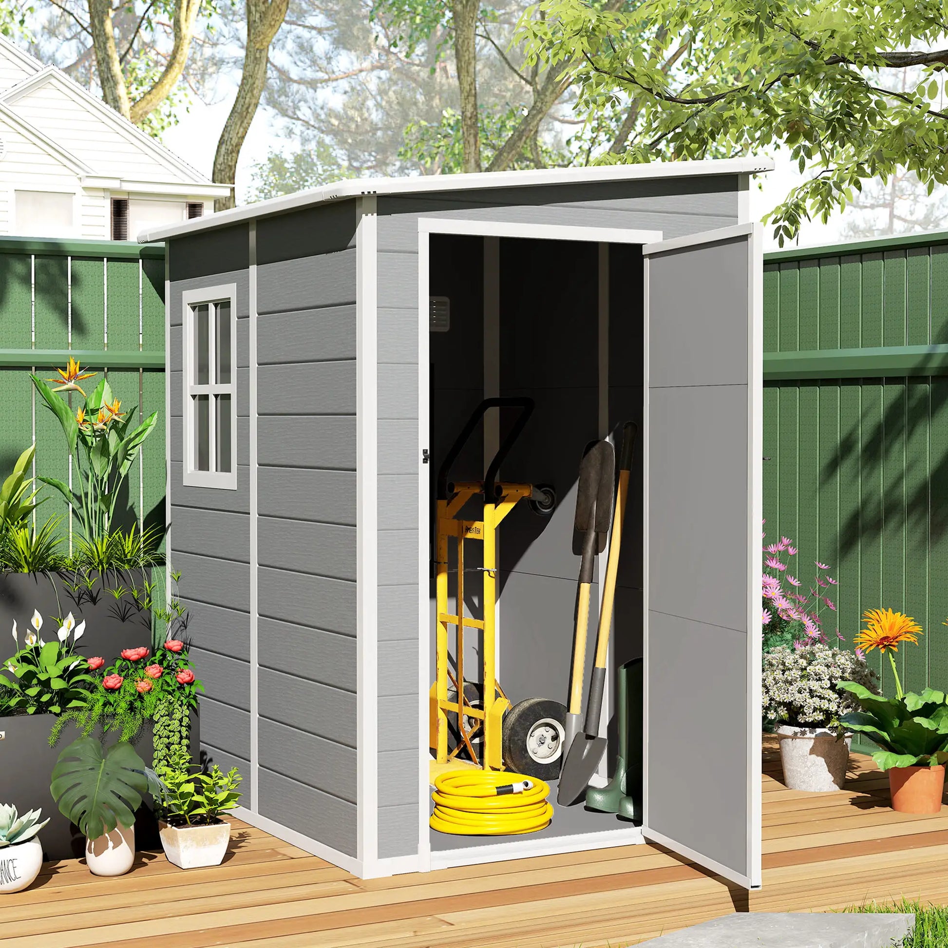 4'x5' Garden Tool Storage Shed, Lean to, Window, Vent, Plastic Roof, Grey Sheds at Gallery Canada