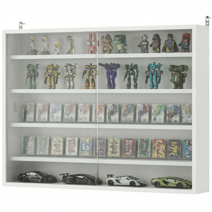 5-storey Display Cabinet, Shot Glass Display Case, Glass Curio Cabinet with 2 Glass Doors and 4 Adjustable Shelves, White Display Bookshelves White at Gallery Canada