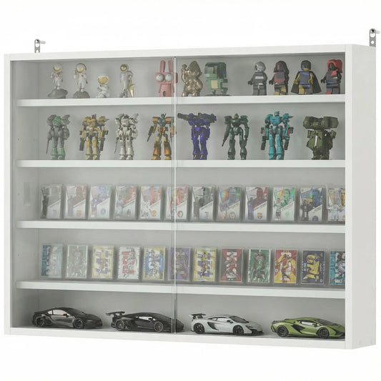 5-storey Display Cabinet, Shot Glass Display Case, Glass Curio Cabinet with 2 Glass Doors and 4 Adjustable Shelves, White Display Bookshelves White at Gallery Canada