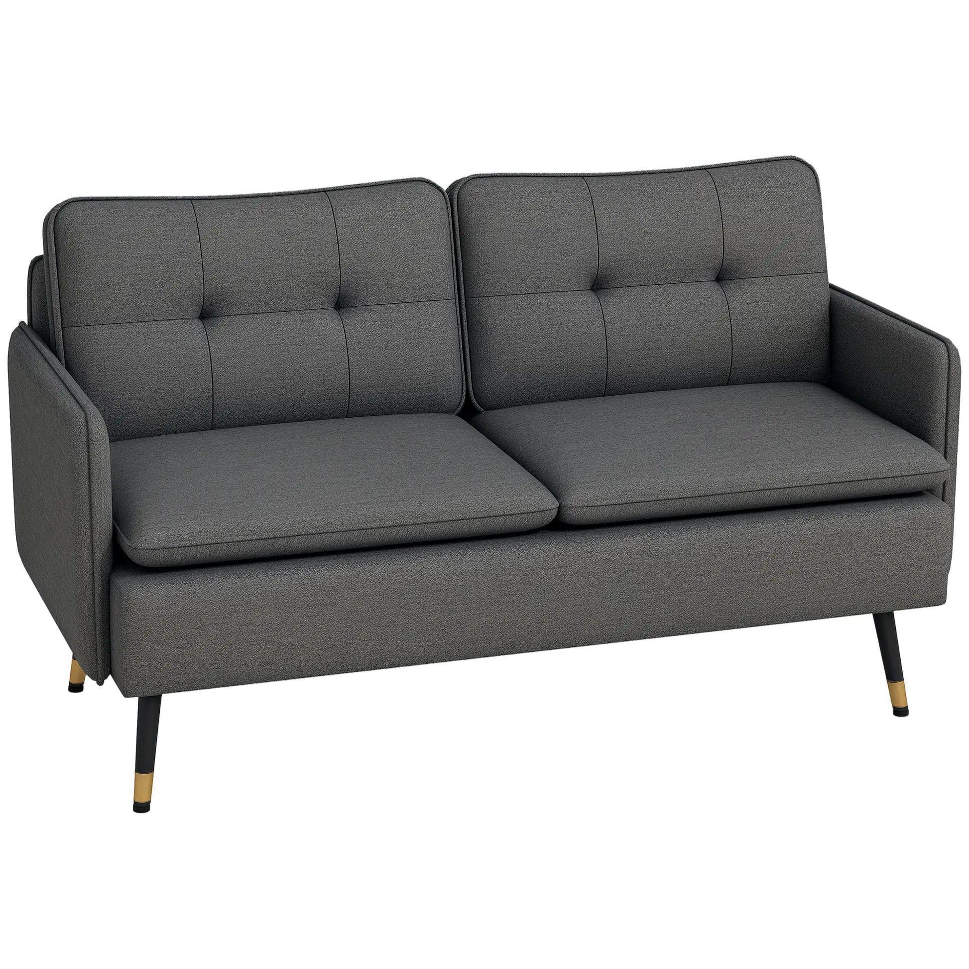 Modern 55" Loveseat, Fabric Sofa, Button Tufted Back, Steel Legs, Dark Grey 2-Seater Sofas at Gallery Canada