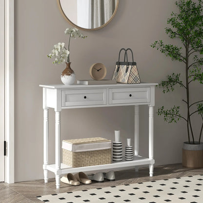 Modern Hallway Console Table, 2 Drawers, Storage Shelf, Turned Legs, White Console Tables at Gallery Canada