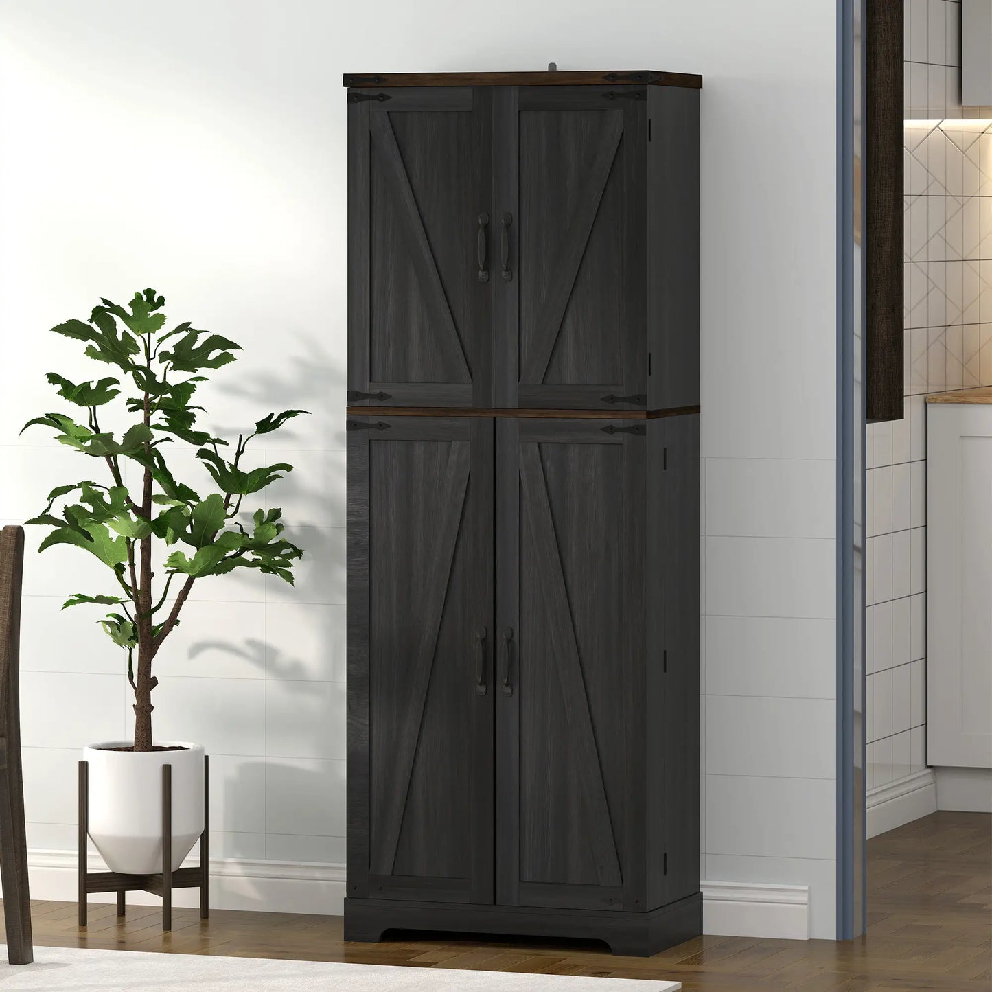 64" Tall Kitchen Pantry Cabinet, Spice Racks, Adjustable Shelves, Black Kitchen Pantry Cabinets at Gallery Canada