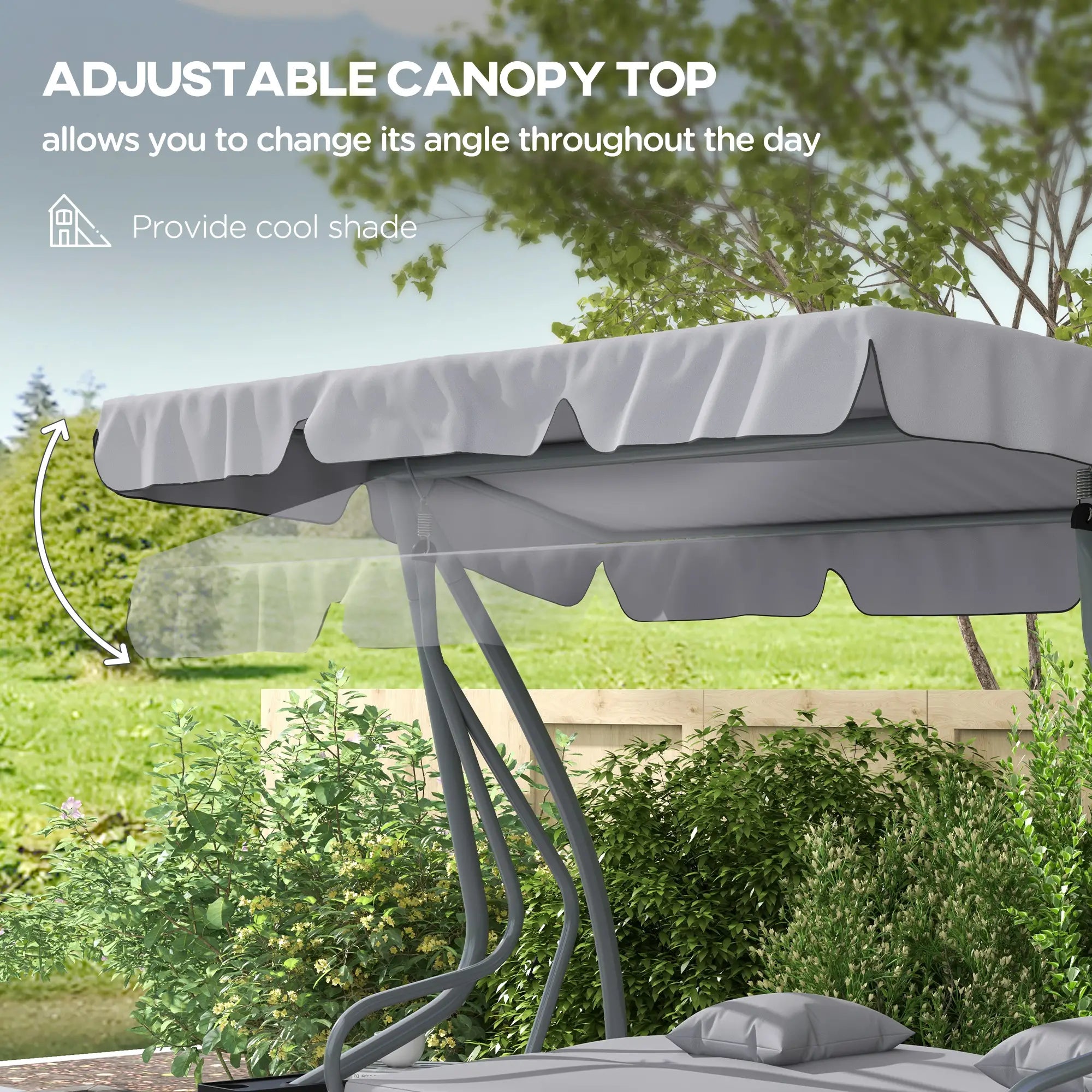 3-Seater Patio Swing Chair, Adjustable Canopy, 2 Pillows, Light Grey Porch Swings with Canopy at Gallery Canada