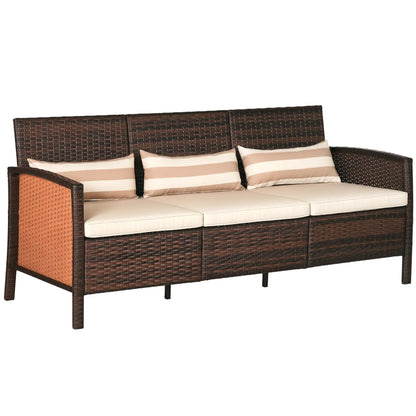 3-Seater Wicker Sofa, PE Rattan Outdoor Couch, Removable Cushions, Brown Patio Furniture Sets at Gallery Canada