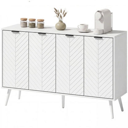Modern Sideboard and Buffet, Dining Room Cabinet with Adjustable Shelves and 4 Doors, White