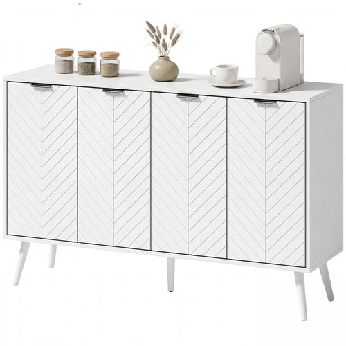 Modern Sideboard and Buffet, Dining Room Cabinet with Adjustable Shelves and 4 Doors, White