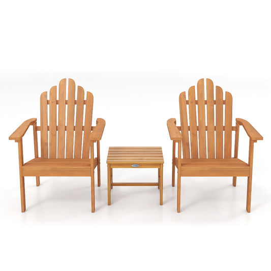 Stackable Adirondack Chair Set of 2 with Side Table, Natural Patio Conversation Sets Natural at Gallery Canada