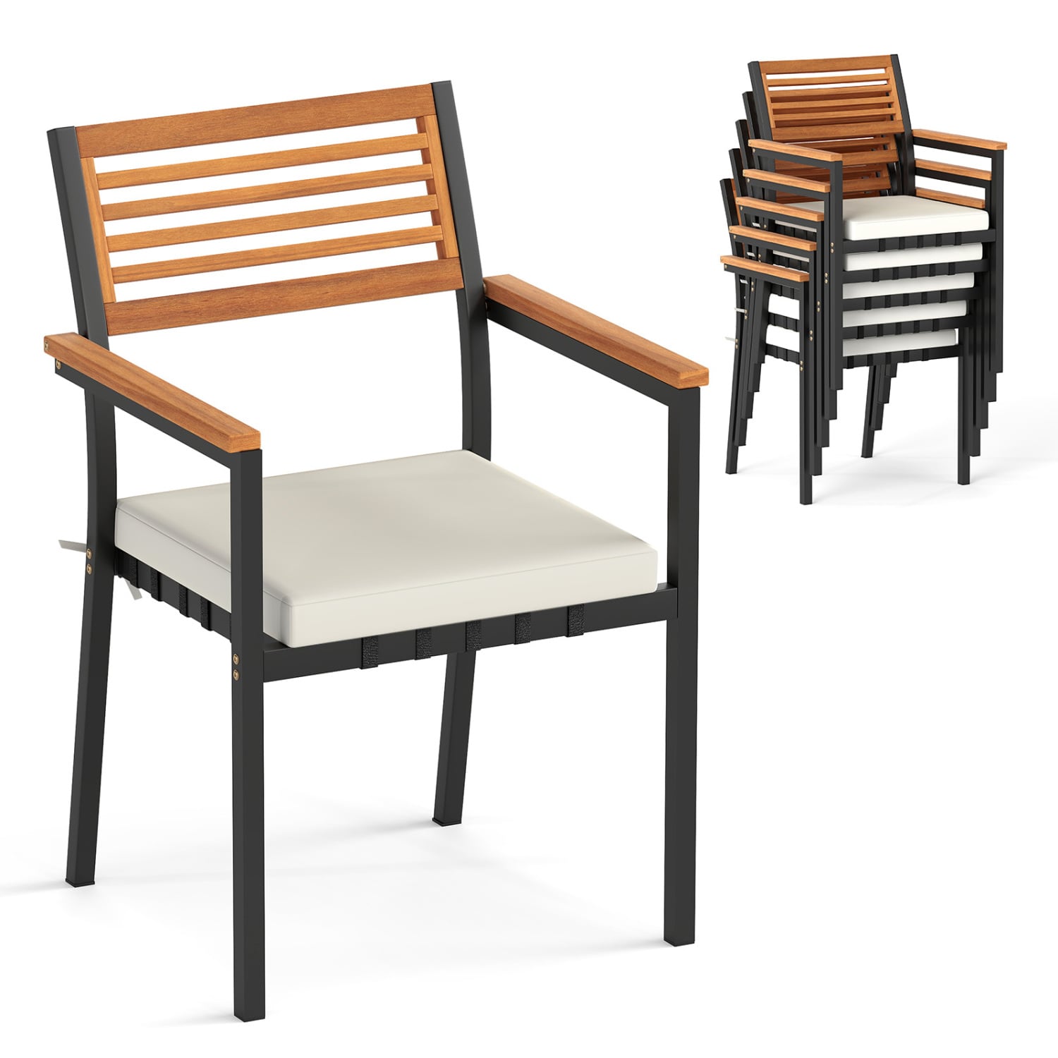 Stackable Patio Dining Chairs Set of 6 with Cushions Patio Dining Sets Natural and Black at Gallery Canada