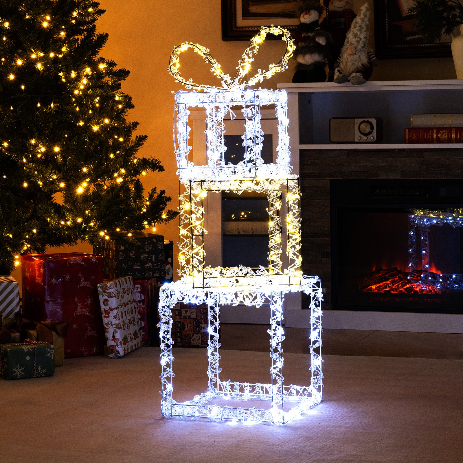 Stacked Lighted Gift Boxes, Set Of 3, Pre-Lit Christmas Present Box Lights Christmas Decor & Accessories at Gallery Canada