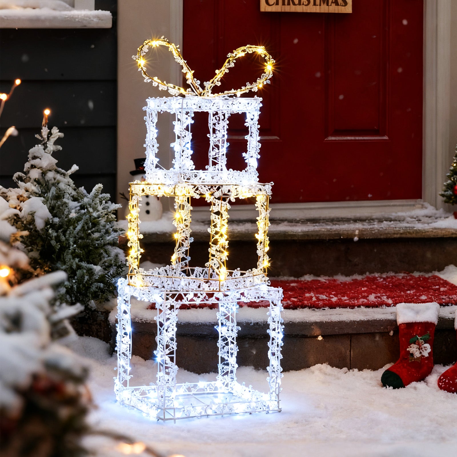 Stacked Lighted Gift Boxes, Set Of 3, Pre-Lit Christmas Present Box Lights Christmas Decor & Accessories at Gallery Canada