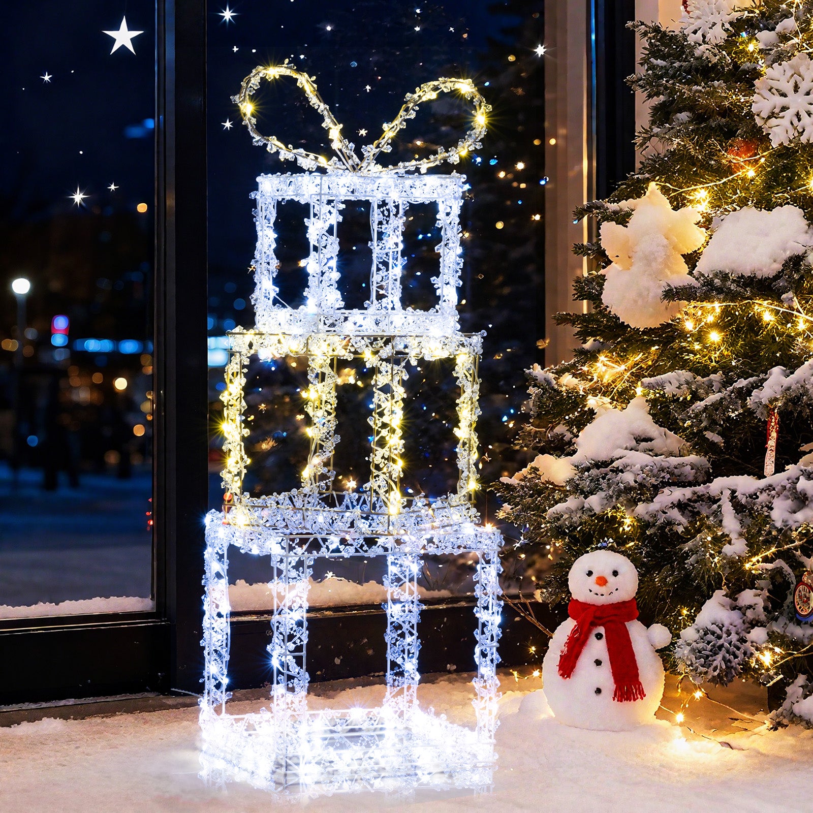 Stacked Lighted Gift Boxes, Set Of 3, Pre-Lit Christmas Present Box Lights Christmas Decor & Accessories at Gallery Canada