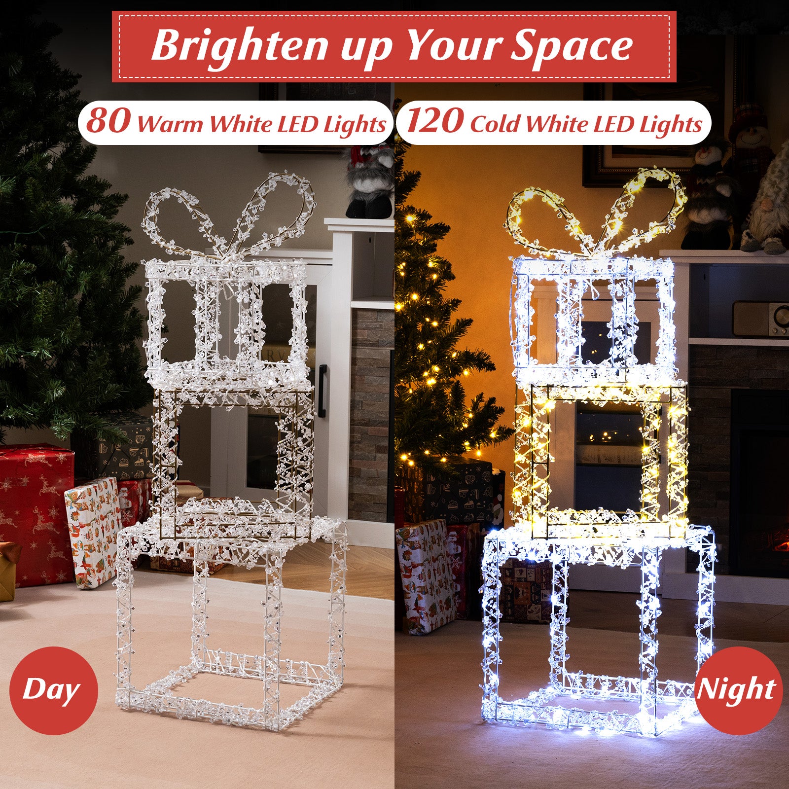 Stacked Lighted Gift Boxes, Set Of 3, Pre-Lit Christmas Present Box Lights Christmas Decor & Accessories at Gallery Canada